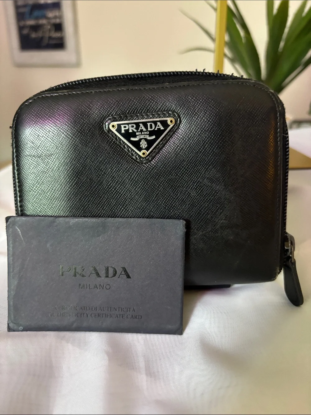 Prada Black Saffiano Leather Zip-Around Wallet
